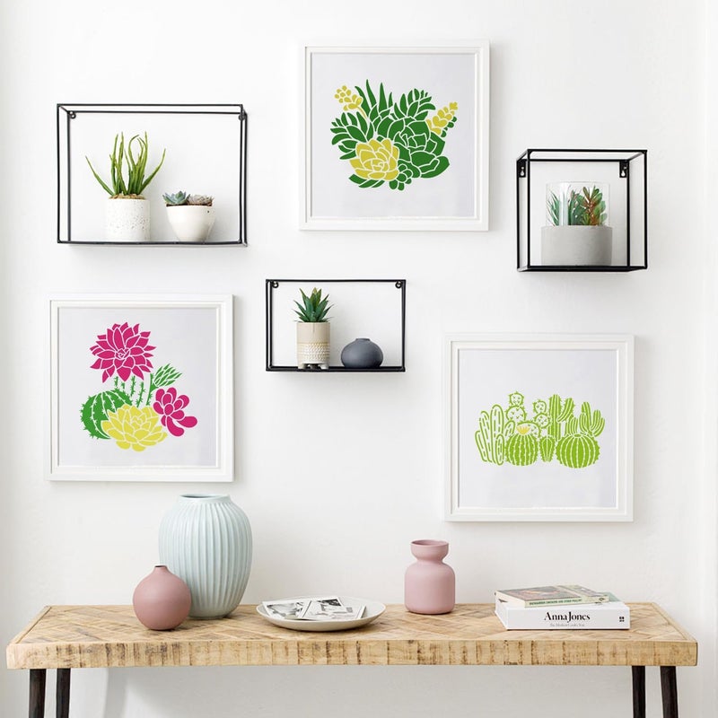 Resflyar 25 PCS Cactus Stencils Reusable Summer Cacti Stencils for Painting on Wood, Tropical Succulent Template for Painting on Furniture Wall Floor Canvas DIY Craft Home Decor, 6 x 6 Inch - Image 5